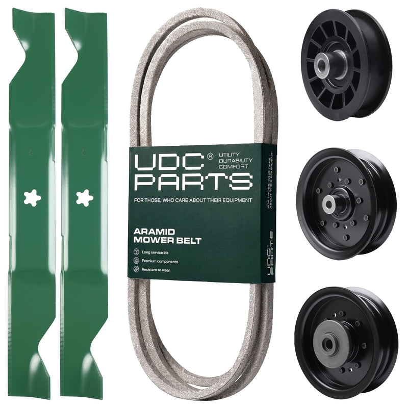 Products -  UDC Parts Mower Kit / Belt 130969 + Pulley 532196104 + Pulley 532196106 + Pulley 532194327 + 2 Pack Blades 405380 / Fits Husqvarna YTH220 Twin