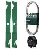  UDC Parts Mower Kit / Belt 405143 + Pulley 532194327 + 2 Pack Blades 405380 / Fits Poulan Pro PB185A46LT PB18VA46 PB19546LT PB195H46YT PB195H46YTX PB20A46 PB20A46YT PB20H46LT PB20H46YT PB20VA46