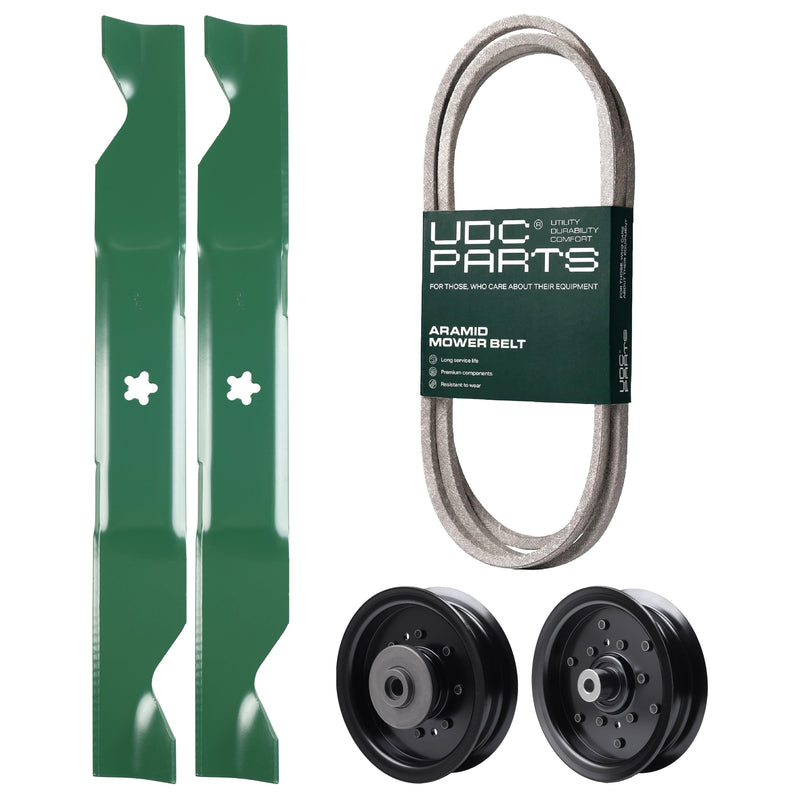 Products -  UDC Parts Mower Kit / Belt 405143 + Pulley 532196104 + Pulley 532196106 + 2 Pack Blades 405380 / Fits Husqvarna YTH220 Twin