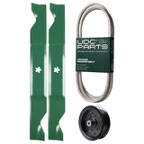  UDC Parts Mower Kit / Belt 197253 + Pulley 532196106 + 2 Pack Blades 405380 / Fits Jonsered LT2223A2