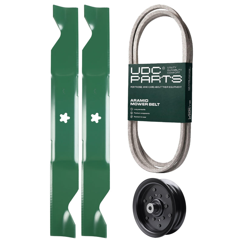  UDC Parts Mower Kit / Belt 197253 + Pulley 532196106 + 2 Pack Blades 405380 / Fits Jonsered LT2223A2