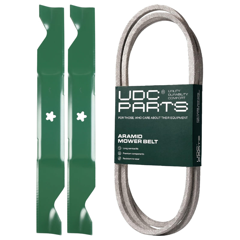  UDC Parts Mower Kit / Belt 405143 + 2 Pack Blades 405380 / Fits Husqvarna 2146XLS 2246LS 2346XLS CTH150 TS146TXD TS146X TS146XD TS146XK TS146XKD TS246 TS346 YT46LS YTA1946 YTA20V46 YTA22V46 YTH1846