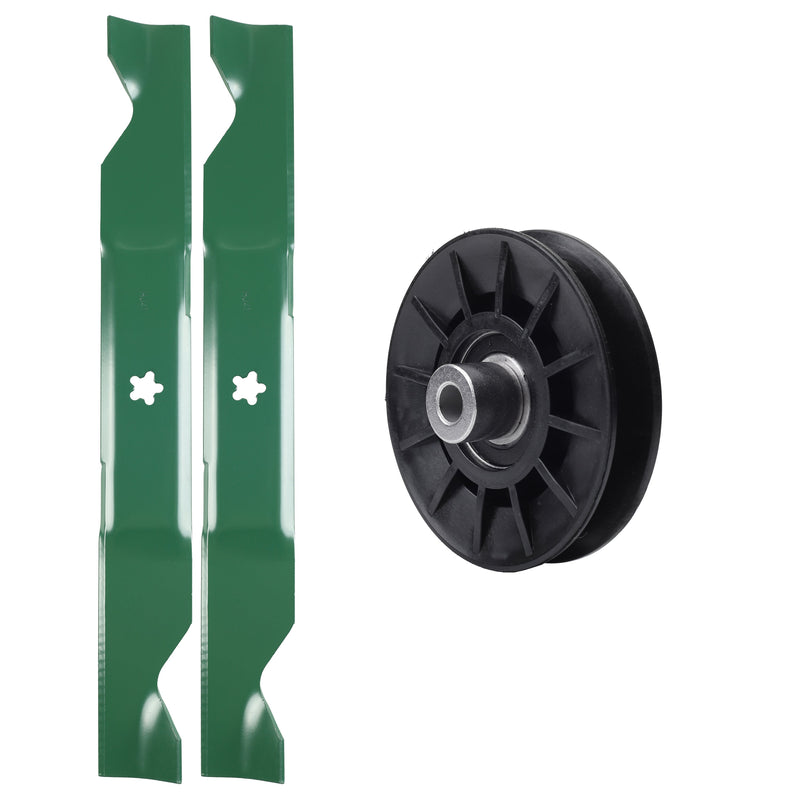  UDC Parts Mower Kit / Pulley 532194326 + 2 Pack Blades 405380 / Fits RedMax YT1846 YT2246