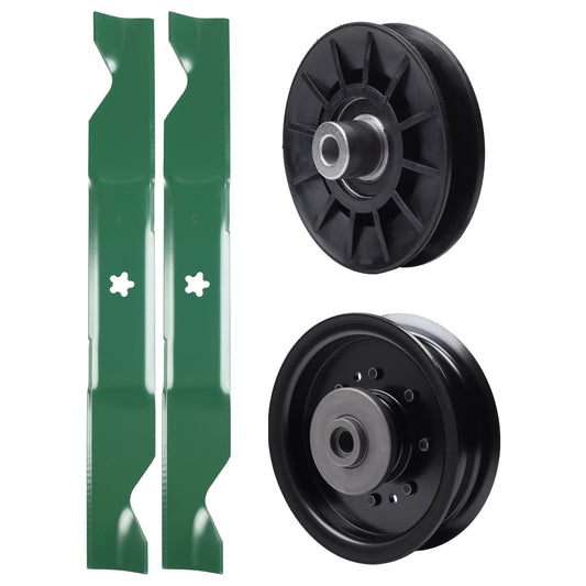test -  UDC Parts Mower Kit / Pulley 532194326 + Pulley 532196104 + 2 Pack Blades 405380 / Fits Husqvarna LT1597 YTH220 Twin YTH2242TDF