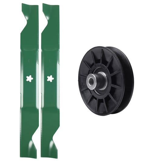 test -  UDC Parts Mower Kit / Pulley 532194326 + Pulley 532194327 + 2 Pack Blades 405380 / Fits Husqvarna 2146XLS 2246LS 2346XLS LT1597 TS146TXD TS146XD TS146XK TS146XKD TS246 TS346 YT46LS YTA1946 YTA20V46