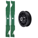  UDC Parts Mower Kit / Pulley 532194327 + 2 Pack Blades 405380 / Fits RedMax YT1846 YT2246
