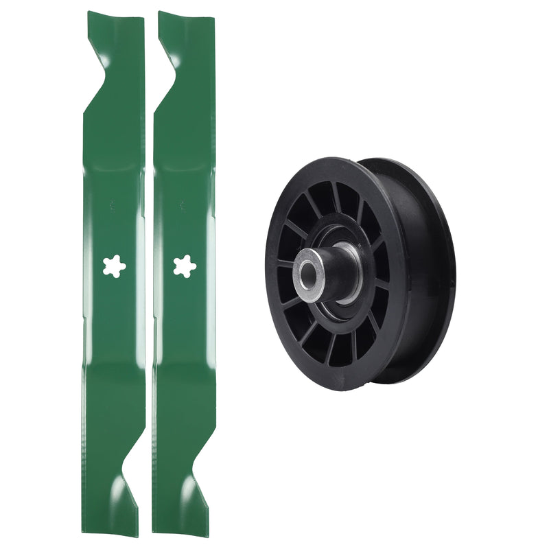  UDC Parts Mower Kit / Pulley 532194327 + 2 Pack Blades 405380 / Fits Husqvarna 2146XLS 2246LS 2346XLS LT1597 TS146TXD TS146XD TS146XK TS146XKD TS246 TS346 YT46LS YTA1946 YTA20V46 YTA22V46 YTH1846