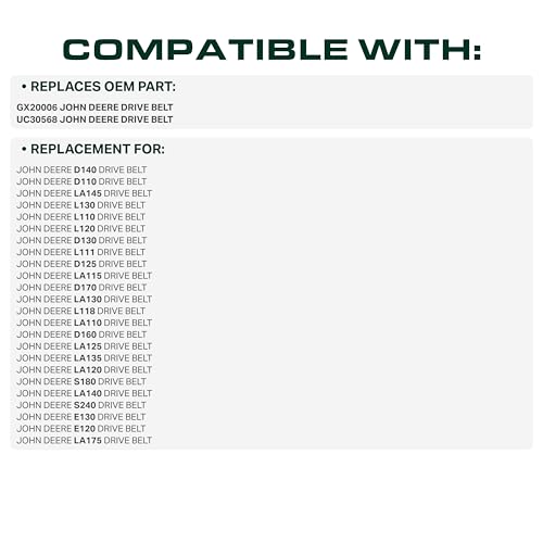  GX20006, UC30568 Mower Drive Belt Replacement for John Deere D130, L120, D140 & More | Aramid Cord