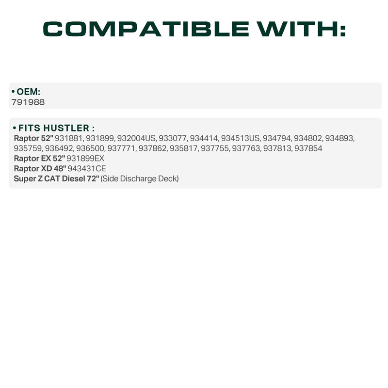  791988 Deck Belt Replacement for Hustler Raptor 52 Inch Decks Raptor Limited 931899 932004US 933077 934414 934513US 934794 934802 935759 936492 936500 934893 / Aramid Cord / 140.75 inch