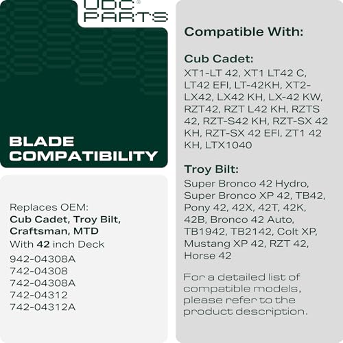  942-04308 Lawn Mower Blades 6 Point Star Replacement for Cub Cadet 42 inch 942-04308A 942-04308-X Craftsman T110 942-04312 XT1 LT42 LTX1040 Troy Bilt Pony Bronco / High Lift Mulching 2 Pack