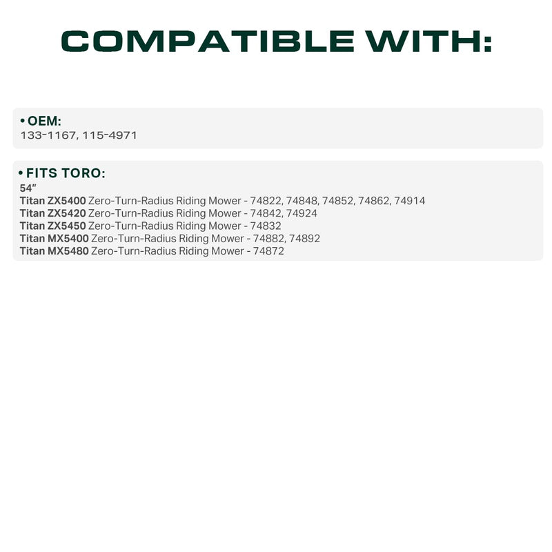  133-1167, 115-4971 Mower Deck Belt Replacement for Toro Titan ZX5400, MX5400 & More | 54-in Deck | Aramid Cord