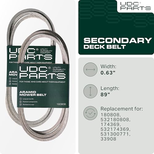 OEM–Equivalent AYP Belt - 180808, 174369 Mower Secondary Deck Belt Replacement for Craftsman, Husqvarna & More | 48-in Deck | Aramid Cord
