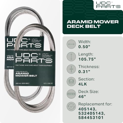 Mower Belts - 405143, 584453101 Mower Deck Belt Replacement for Husqvarna YTH22V46, YTH20K46, YTA22V46 & More | 46-in Deck | Aramid Cord