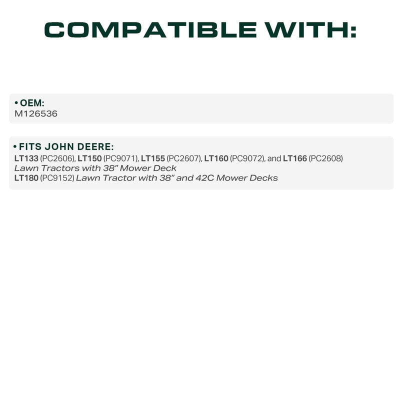  M126536 Mower Deck Belt Replacement for John Deere LT155 LT160 LT133 LT150 LT166 LT180 38 Inch / Aramid Cord / 114.2 inches