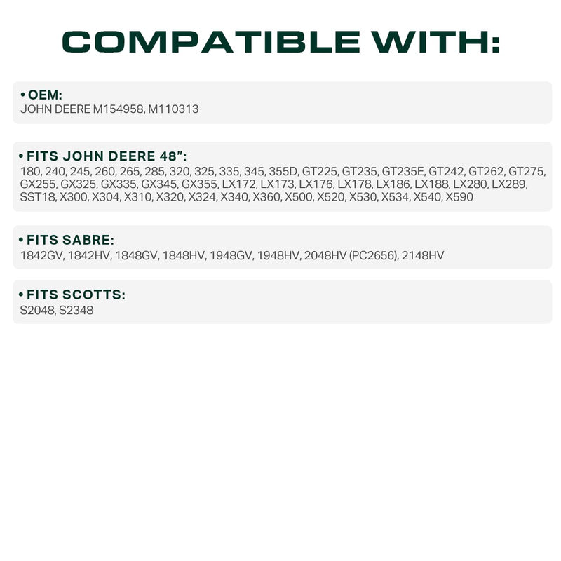  M154958 Secondary Deck Belt Replacement for John Deere 48 Inch GT235 X300 X320 320 345 325 180 245 265 GX345 LX280 GT275 X500 335 M110313 954-04055 754-04055 / Aramid Cord / 111.400 inches