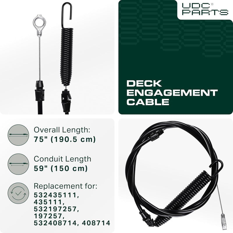 UDC Parts 532435111 Clutch Cable for 42 inch AYP Husqvarna Craftsman Poulan Ariens 532197257 532408714 197257 435111 YT3000 YT4000 YTS 4000 3000 DYS4500 DY4500 Lawn Mowers