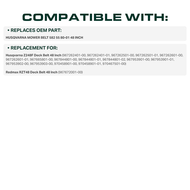  582558001 Mower Deck Belt Replacement for Husqvarna Z248F | RedMax RZT48 & More | 48-in Deck | Aramid Cord