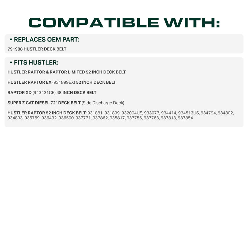  791988 Mower Deck Belt Replacement for Hustler Raptor, Raptor SD & More | 52-in Deck | Aramid Cord