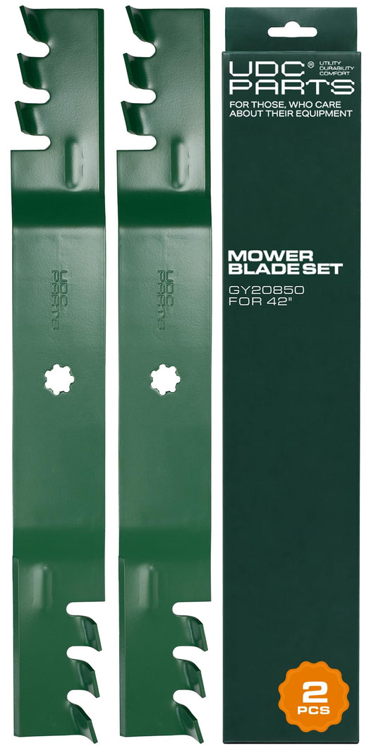 MOWER PARTS - GY20850 Mower Blades Replacement for John Deere 42 inch D110 D130 D105 S100 E100 E120 E130 Z225 GX22151 AM141033 AM141031 AM141034 X305R D100 LA105 LA115 E110 / Gator Mulching Blades 2 Pack