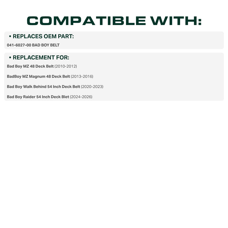  041-6027-00 Mower Deck Belt Replacement for Bad Boy & More | Aramid Cord