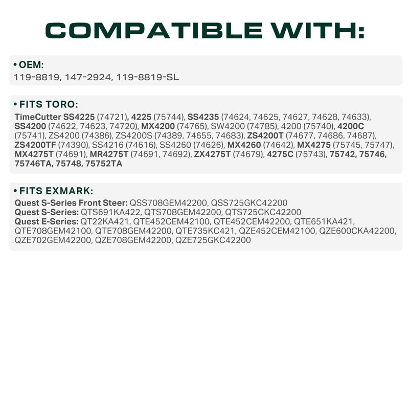  119-8819 Deck Belt Replacement for Toro TimeCutter 42 Inch SS4225 SS4235 4225 SS4200 MX4200 4200 MX4260 119-8819-SL 147-2924 Exmark Quest Zero Turn Mowers / Aramid Cord / 113.1 inches