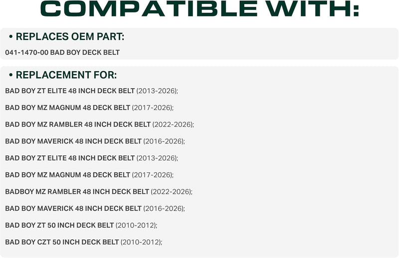 041-1470-00 Mower Deck Belt Replacement for Bad Boy ZT Elite, MZ Rambler & More | 48-in Deck | Aramid Cord