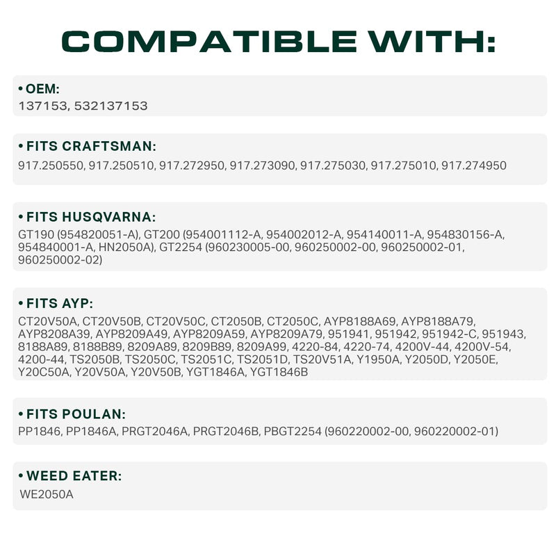  137153 Drive Belt Replacement for Craftsman 532137153 Husqvarna GT2254 GT190 GT200 AYP CT2050B CT2050C AYP8188A79 Poulan PP1846 PBGT2254 PRGT2046A 139573 532139573 /83.00 inches /Aramid Cord