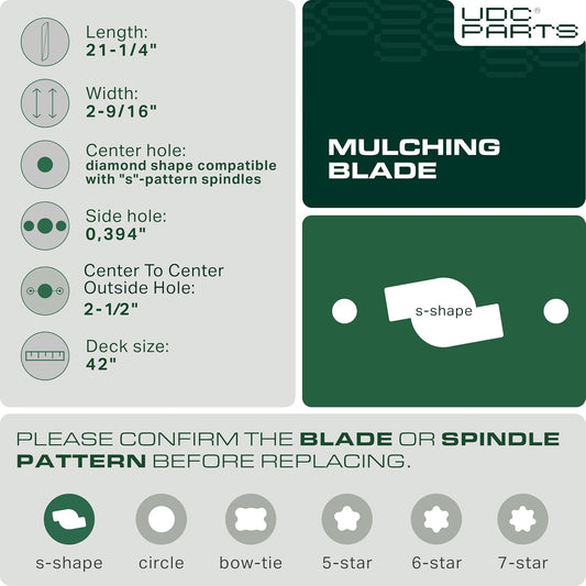 OEM–Equivalent Cub Cadet Mower Blades -  UDC Parts 742-05177A-X S-Shape Mower Blades Replacement for Cub Cadet 42 Inch 742P05177A 742P05177A-X Craftsman CMXGZAM110202 T2200 Z3200 T2200K Z5200 MTD 490-110-C202 / 3 Pack Gator Mulching Blades