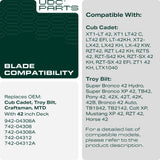  942-04308 Lawn Mower Blades 6 Point Star Replacement for Cub Cadet 42 inch 942-04308A 942-04308-X Craftsman T110 942-04312 XT1 LT42 LTX1040 Troy Bilt Pony Bronco / High Lift Mulching 2 Pack