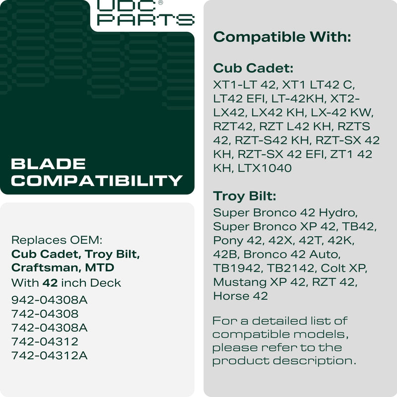  942-04308 Lawn Mower Blades 6 Point Star Replacement for Cub Cadet 42 inch 942-04308A 942-04308-X Craftsman T110 942-04312 XT1 LT42 LTX1040 Troy Bilt Pony Bronco / High Lift Mulching 2 Pack