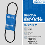  954-0367 754-0367 Snow Thrower Auger Belt for MTD Cub Cadet OEM-754-0367 Troy Bilt Storm 2620 Craftsman Yard Machines Huskee 2705611 Snowblower / Aramid Cord / 34.4 inches