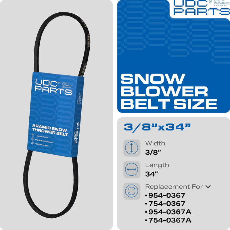  954-0367 754-0367 Snow Thrower Auger Belt for MTD Cub Cadet OEM-754-0367 Troy Bilt Storm 2620 Craftsman Yard Machines Huskee 2705611 Snowblower / Aramid Cord / 34.4 inches