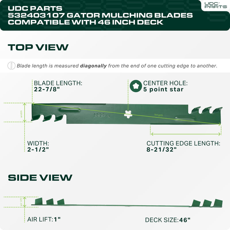 UDC Parts Mower Gator Mulching Blades for Husqvarna 46 Inch YTH22V46 Z246 RZ4623 YTA22V46 532403107 403107 CMXGZAM110146 Craftsman AYP Poulan Pro Ariens 917532403107 / 2 Pack