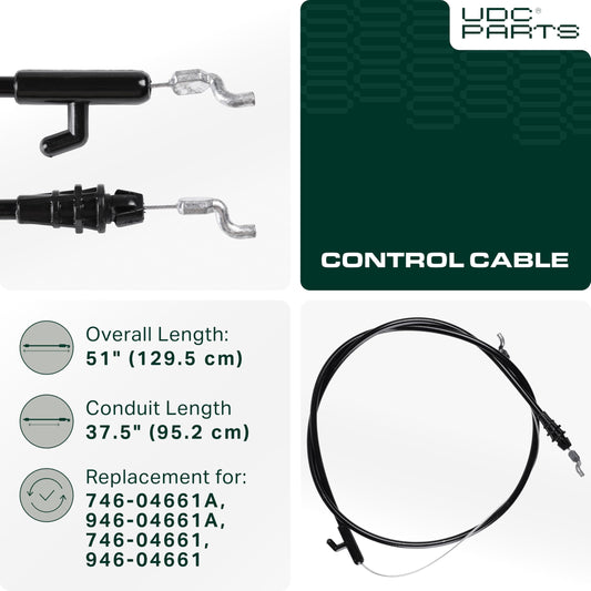946-04661A 51-inch Control Cable Replacement for Troy Bilt TB110 TB230 TB100 TB130XP TB240 TB280ES TB330 746-04661A 946-04661 746-04661 MTD Cub Cadet Craftsman Yard Machines