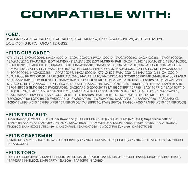  954-04077A Deck Belt Replacement for Cub Cadet 50 In LT1050 XT1 LT50 LT1050 SLT1550 954-04077 754-04077 754-04077A MTD Troy Bilt Super Bronco XP50 Craftsman Toro 112-0332/Aramid Cord/134 in
