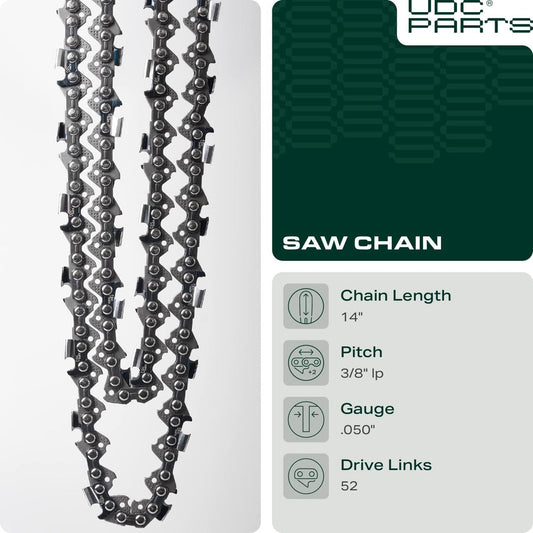 Ryobi Outdoor Aftermarket Parts -  14-Inch Chainsaw Chain / S52 / .050 Gauge 52 Drive Links 3/8 Pitch/Low-Vibration and Low-Kickback/Fits Ryobi Echo Dolmar - 1 Pack