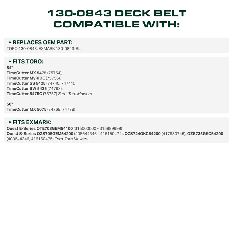 130-0843 Mower Deck Belt Replacement for Toro TimeCutter SS5425 & More | Aramid Cord