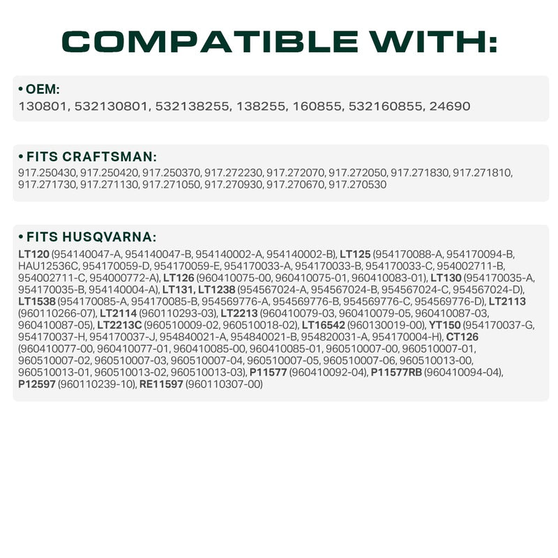  130801 Ground Drive Belt Replacement for Craftsman 532138255 160855 138255 24690 Husqvarna AYP 532130801 532160855 LT125 LT150 LT120 LT126 LT130 LT131 LT1238 YT150 /Aramid Cord /95.25 inches