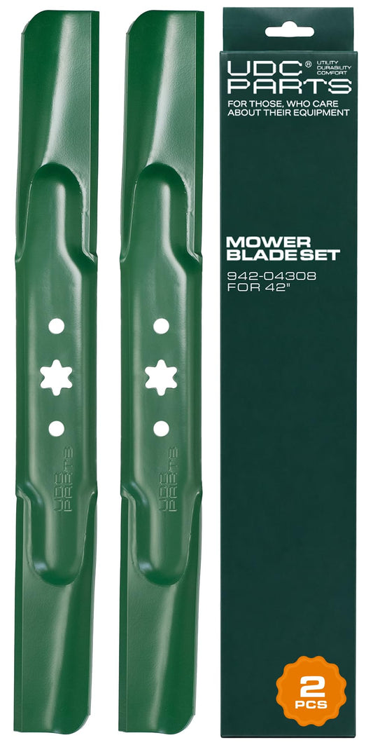 MOWER PARTS - 942-04308 Lawn Mower Blades 6 Point Star Replacement for Cub Cadet 42 inch 942-04308A 942-04308-X Craftsman T110 942-04312 XT1 LT42 LTX1040 Troy Bilt Pony Bronco / High Lift Mulching 2 Pack