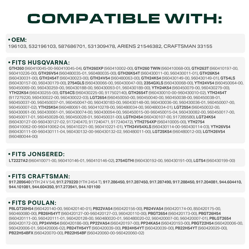  196103 Mower Deck Belt Replacement for Husqvarna 532196103 587686701 LGT2654 YTH24V54 54 Inch Craftsman Poulan / Aramid Cord / 147.50 inches