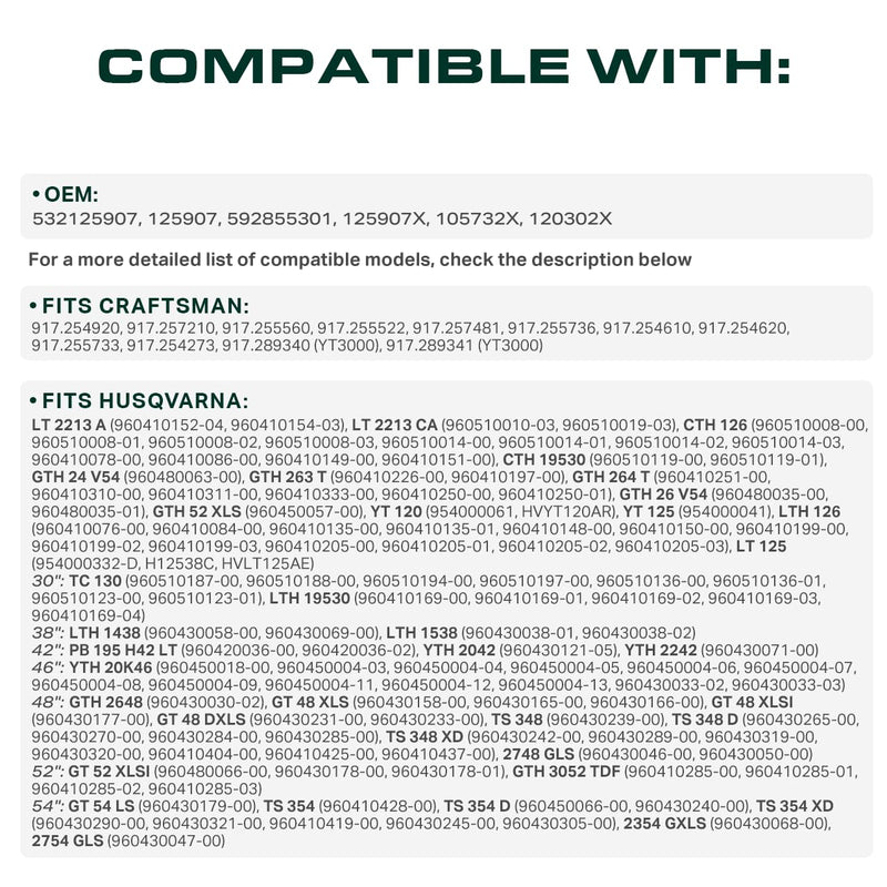  532125907 Drive Belt Replacement for Craftsman, Husqvarna, AYP | Fits 125907X