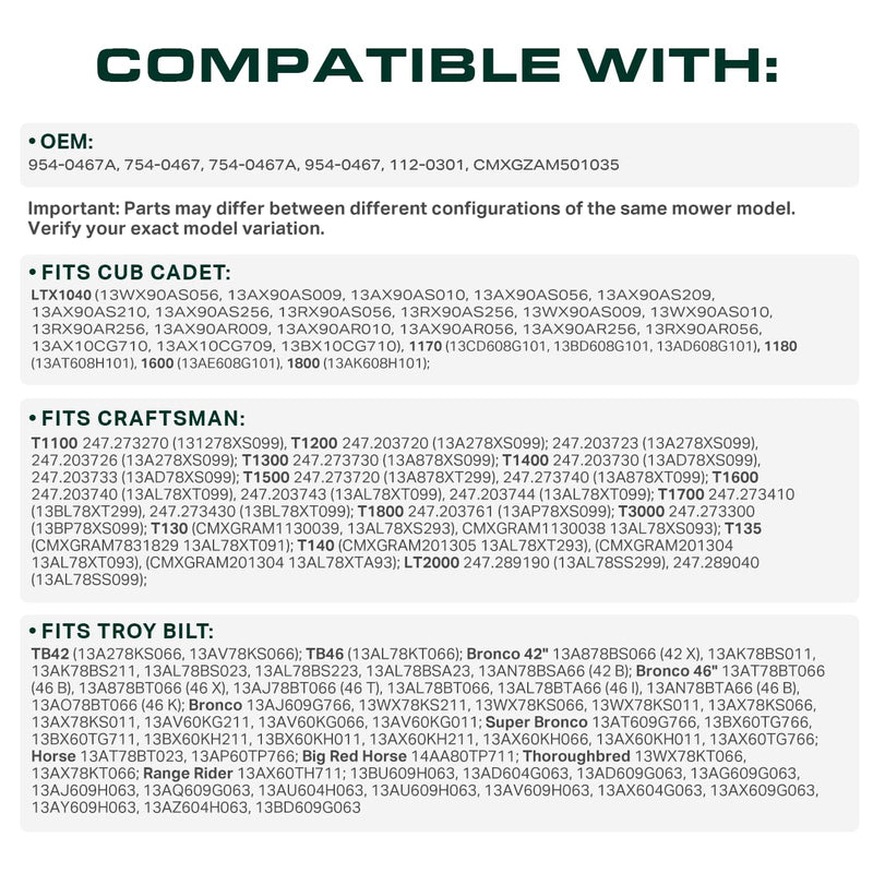  954-0467A Lower Drive Belt 954-0467 754-0467 Replacement for MTD Cub Cadet LTX 1040 112-0301 Toro LX460 754-0467A Troy Bilt Bronco / Aramid Cord / 90.80 inches
