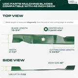  UDC Parts 532180054 Lawn Mower Blades for Husqvarna 48 Inch YTH24V48 YTH2348 YTH24K48 YTA24V48 180054 173920 532173920 Craftsman Poulan / High Lift Mulching Blades