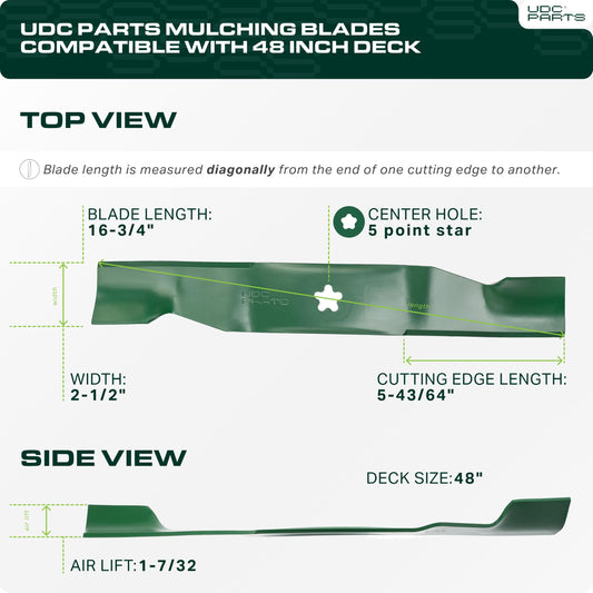 OEM–Equivalent Poulan Mower Blades - UDC Parts 532180054 Lawn Mower Blades for Husqvarna 48 Inch YTH24V48 YTH2348 YTH24K48 YTA24V48 180054 173920 532173920 Craftsman Poulan / High Lift Mulching Blades