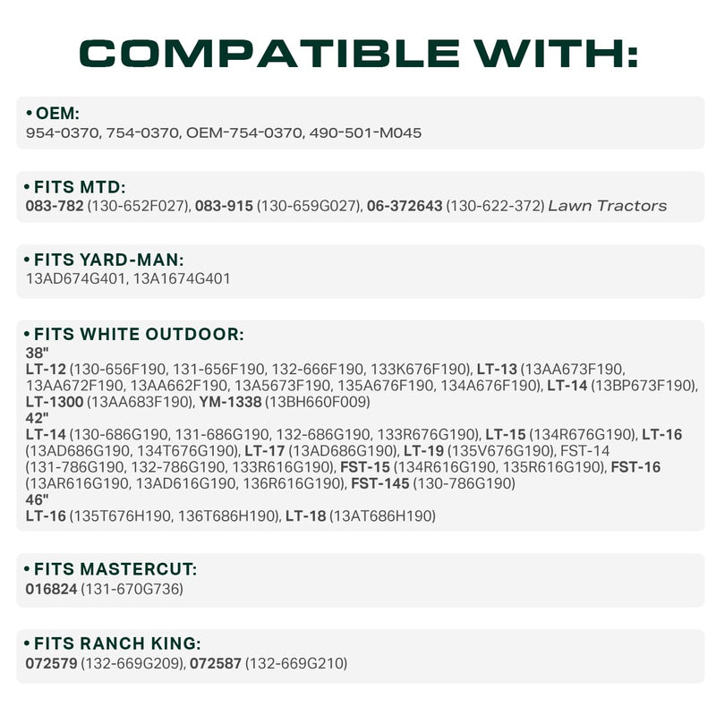  754-0370 Upper Drive Belt Replacement for MTD 954-0370 OEM-754-0370 490-501-M045 Troy Bilt Yard Man White Outdoor Lawn Tractors / Aramid Cord / 48.00 inches