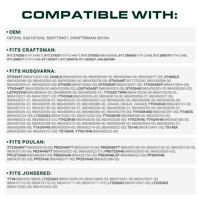  532197242 Deck Belt Replacement for Husqvarna 48 Inch YTH24V48 YTH24K48 YTH2348 YTA24V48 593773401 197242 532 19 72-42 Poulan Craftsman 2348LS GTH2448T YTH23V48 / Aramid Cord / 138.20 inches