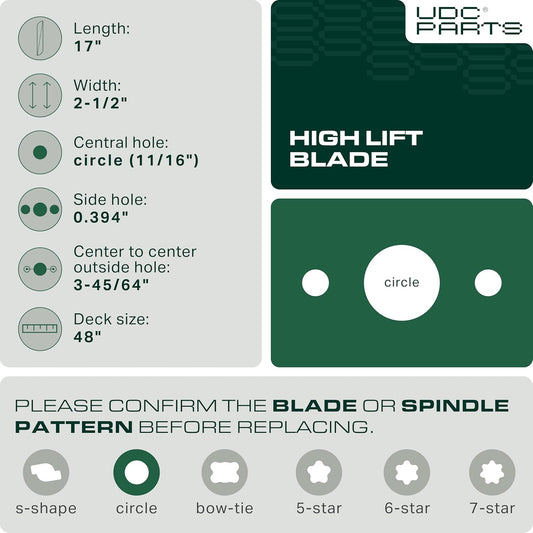 Aftermarket Scotts Lawn Mower Parts -  UDC Parts GX20250 Mower Blades Replacement for John Deere 48 Inch GY20568 GX20819 L120 L130 Scotts L2048 L2548 / 3 Pack High Lift