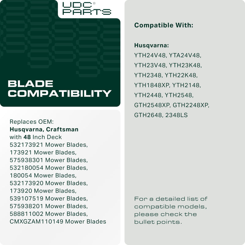 UDC Parts 532173921 Lawn Mower Blade for Husqvarna 48 Inch Deck 173921 YTH2348 GTH2548 YTH2148 YTH2448 YTH2748 Poulan PB20VA48 PB23H48YT / 3 Pack Gator Mulching Blades