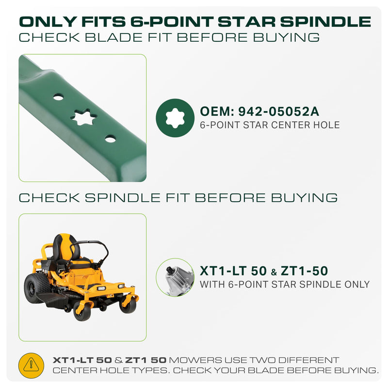  942-05052A Mower Blades 6 Point Star Replacement for Cub Cadet 50 Inch XT1 LT50 GT50 RZT50 L50 S50 XT2 LX50 Troy Bilt Mustang XP Craftsman Z550 T260 742-05052A / Medium Lift Mulching 3 Pack