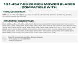  131-4547-03 Lawn Mower Blades Replacement for Toro Recycler 22 Inch 20339 20378 21465 108-9764-03 131-4547 104-8697-03 20334 20353 21442 108-9764-03P 131-4546-03 21378/ Gator Mulching 2 Pack
